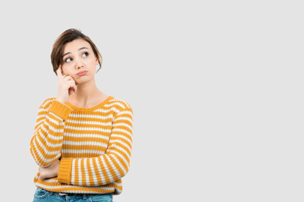 picture young woman standing thinking